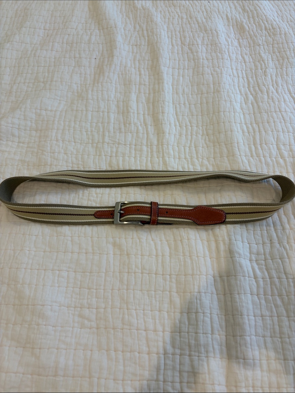 Men’s Paul Stuart Striped Canvas Belt w/ Brown Leather Trim. Size 42. Like new!